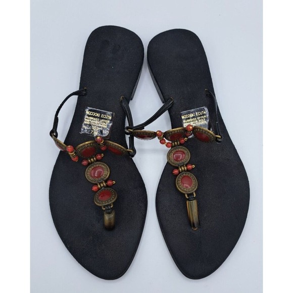 Nccooki Ecutk Retro African Style Exotic Brass Trim Flip Flops/ Thongs Size 7.5 - Picture 2 of 8